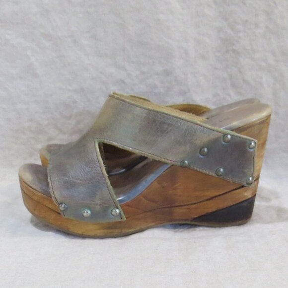 Bed Stu Leather Olea Olive Gray Distressed Boho Wood Slip On Sandals Size US 7 - Picture 5 of 12